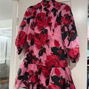 Floral Pink & Red Tiered Mini Dress